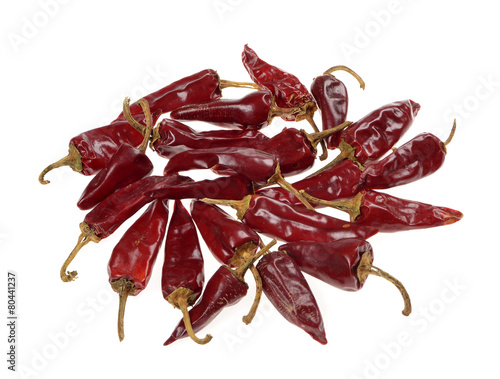 dried   red chili peppers isolated on white background