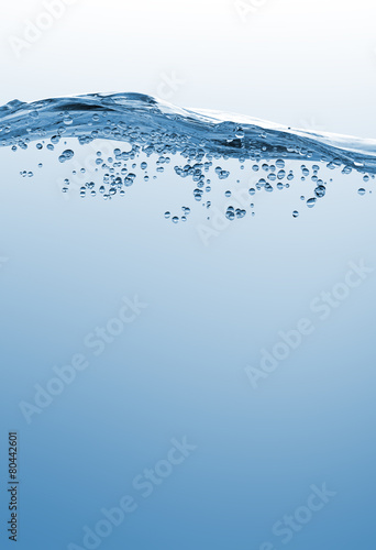 Water and air bubbles over white background