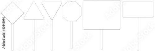Set of wire-frame road signs. Front view. Vector illustration