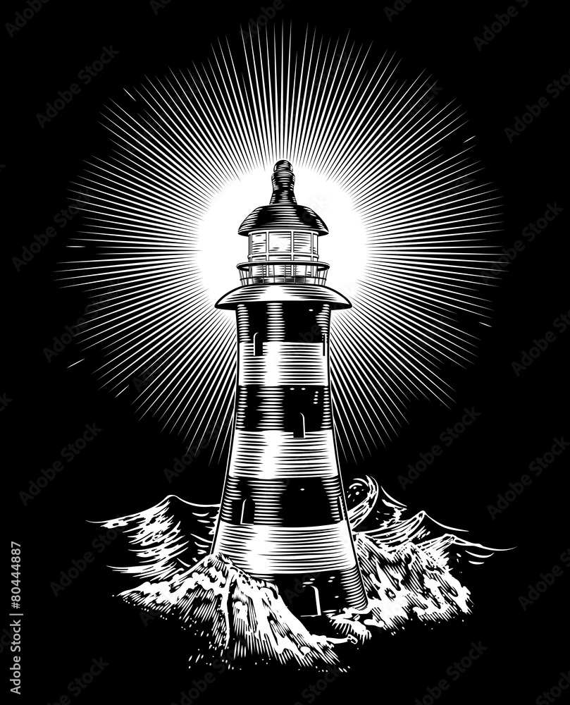 Lighthouse and waves - obrazy, fototapety, plakaty 
