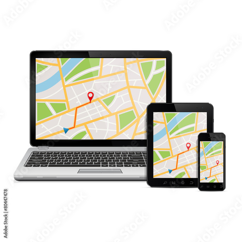 GPS map on display of modern digital devices
