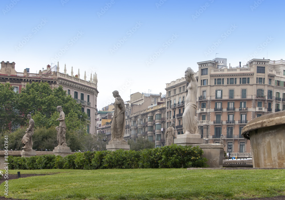 Spain. Barcelona. Fountain in placa de Catalunya