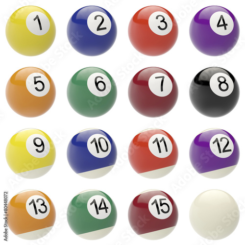 Set of balls for billiards. 3d high resolution image