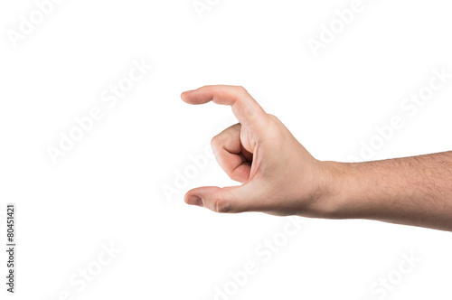 hand holding two fingers, isolated on white