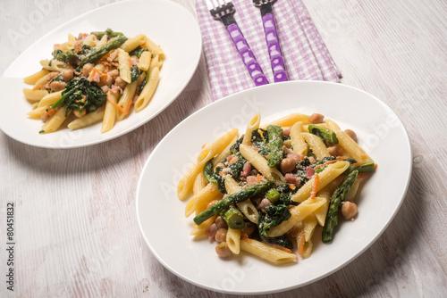 pasta with chickpeas asparagus and spinach