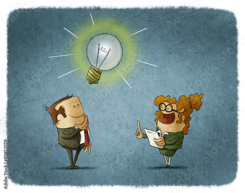 businessman who has an idea during report