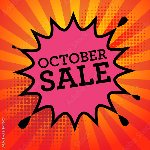 Comic explosion with text October Sale, vector