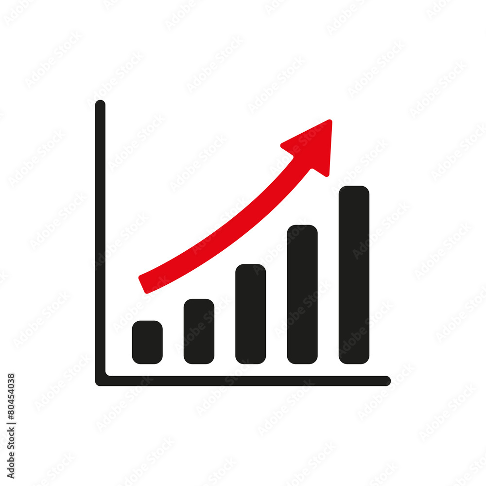 The growing graph icon. Progress symbol. Flat The growing graph icon. Progress symbol. Flat