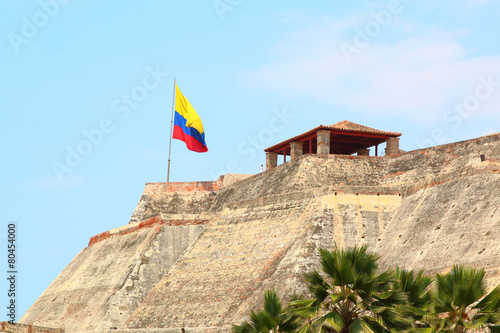 Colombian flag, Castillo San Felipe in Cartagena, Colombia. photo