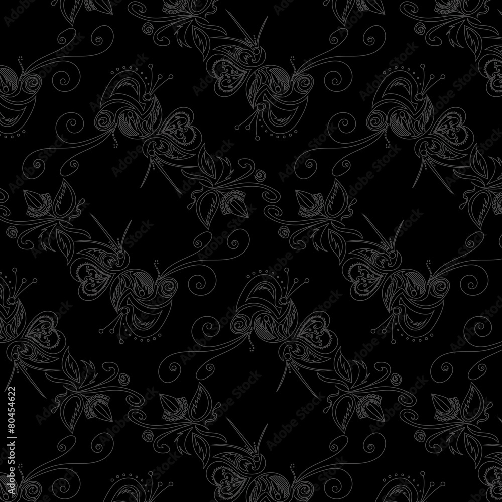 Seamless pattern in gray on black background Seamless pattern in gray on black background