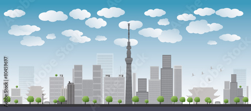 Tokyo skyline with skyscrapers Vector illustration