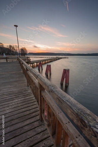 Fototapeta Naklejka Na Ścianę i Meble -  Lake landscape with jetty. Long time exposure