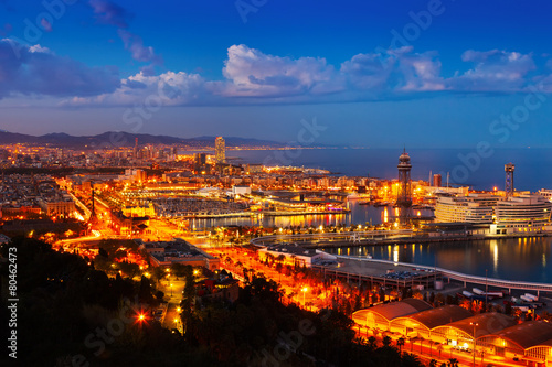 Port Vell and cityspace of Barcelona in evening #80462473
