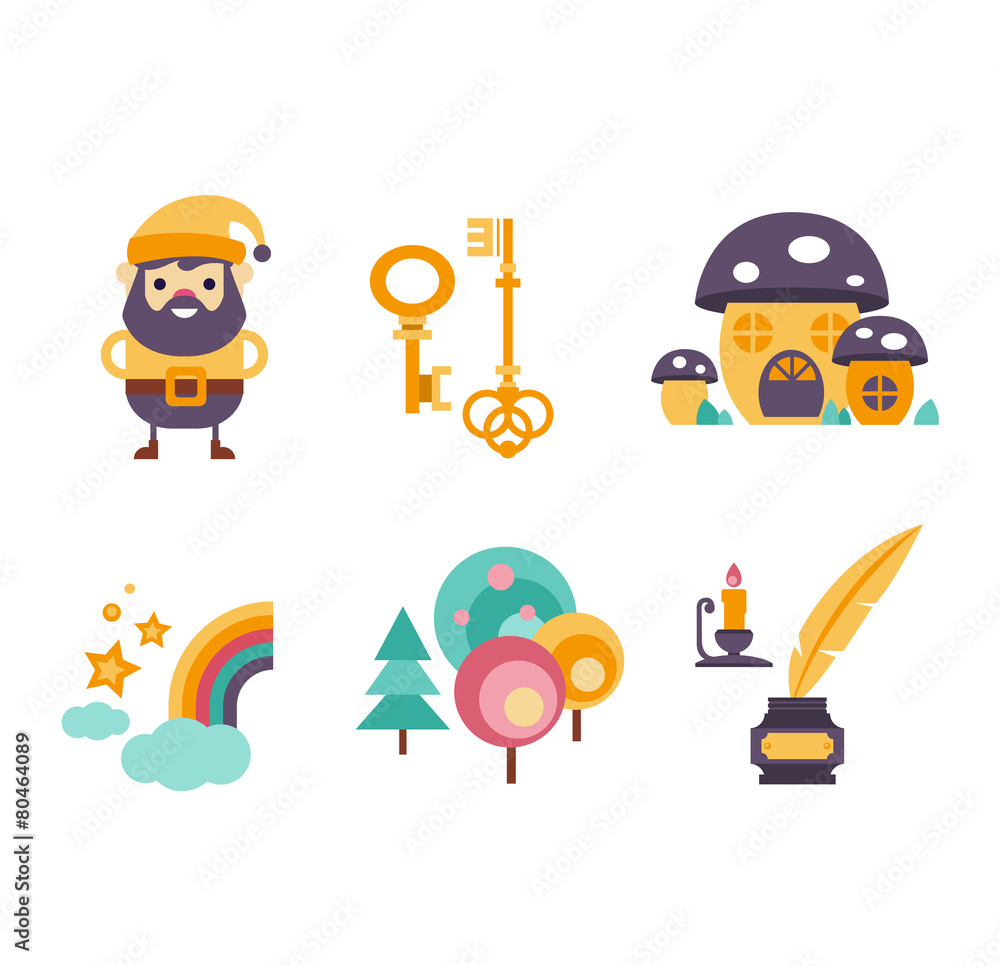 Collection of vector fairy tale elements, icons