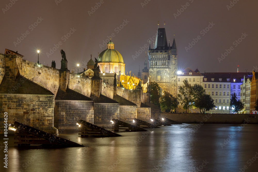 Prague. Charles Bridge at night.