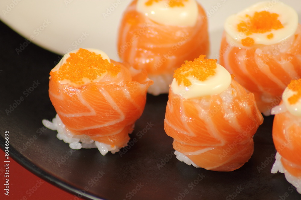 Japanese  cuisine sushi set with salmon