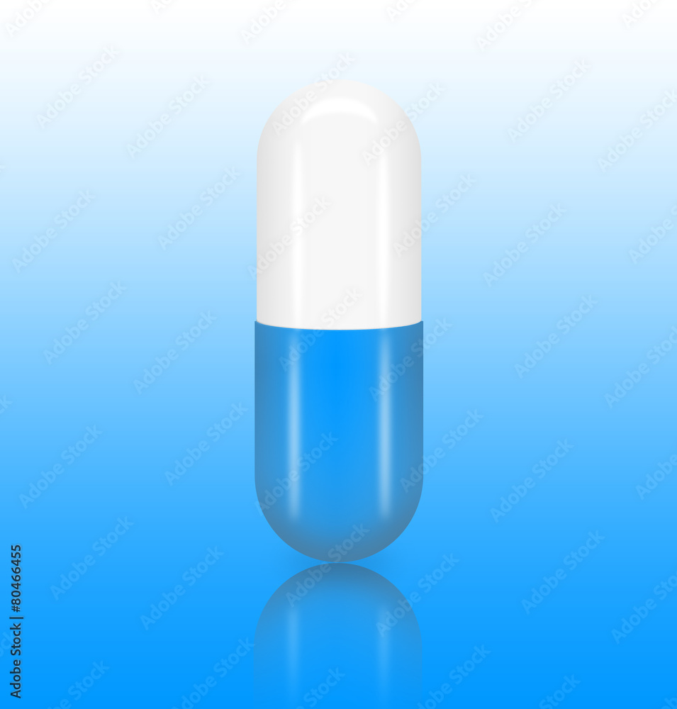 Medicine pill (capsule) with a reflection on gradient table Medicine pill (capsule) with a reflection on gradient table
