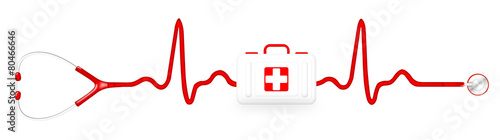 First aid kit with a stethoscope and ECG