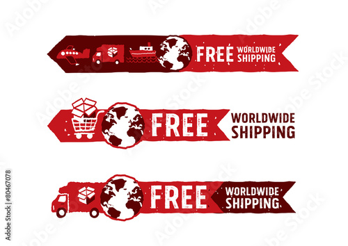 Worldwide shipping logos and signs with globe icon