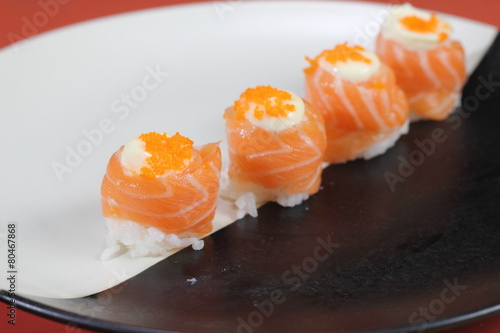 Japanese cuisine sushi set with salmon