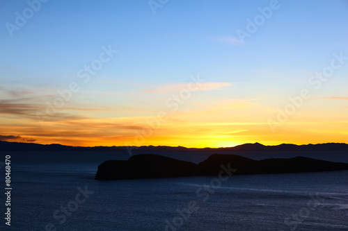 Sunset over Lake Titicaca seen from Isla del Sol  Bolivia