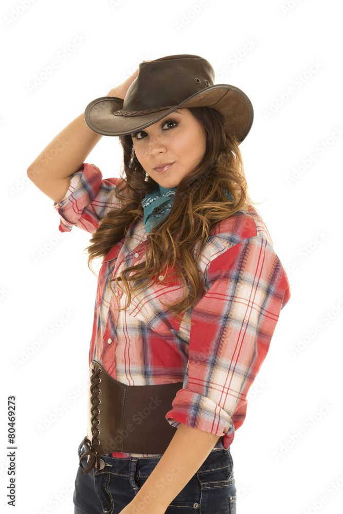 cowgirl red plaid shirt serious side look cowgirl red plaid shirt serious side look