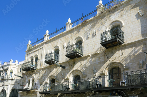 Wrought-iron balconies on the streets of Jerusalem