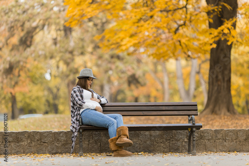 Young pregnant woman in the autumn park