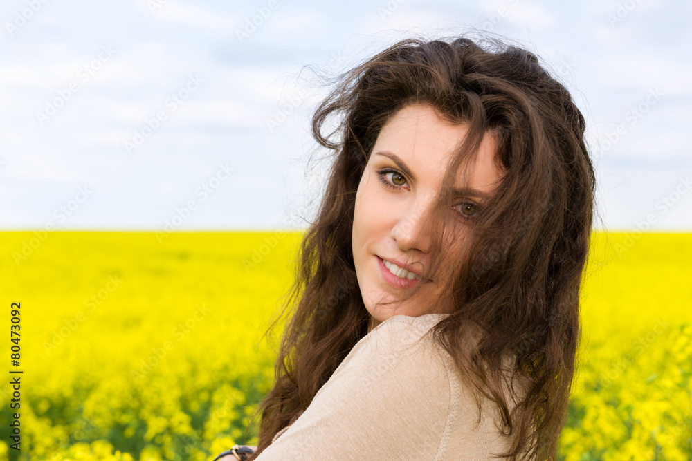 girl portrait in yellow flower field girl portrait in yellow flower field