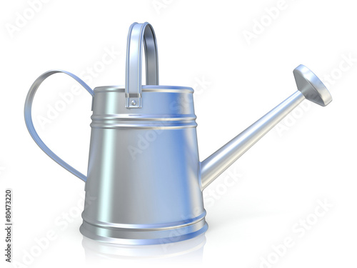 Metal watering can 3D render isolated white background. Side