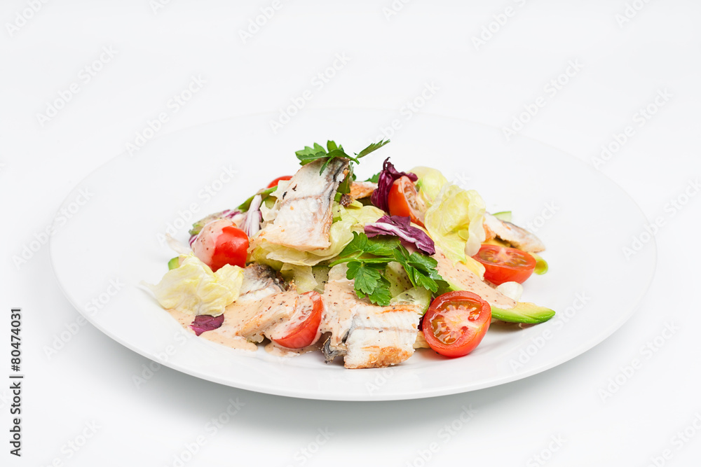 The fresh salad with avocado and smoked eel The fresh salad with avocado and smoked eel