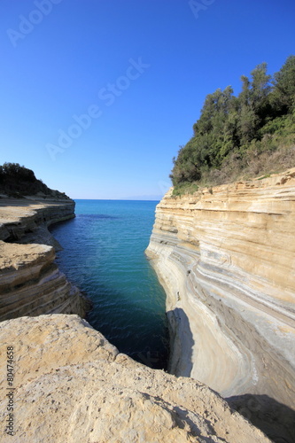 canal of love sidari in corfu greece. sedimentary rock eroded by the sea 