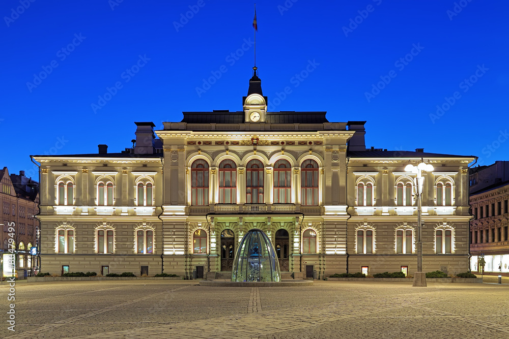 Evening view of the Tampere City Hall, Finland