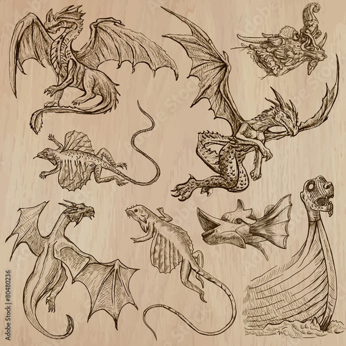 Dragons. An hand drawn vectors in one pack.
