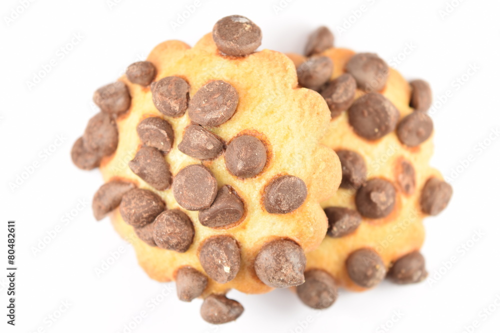 Cookies with chocolate chips isolated on white. Cookies with chocolate chips isolated on white.