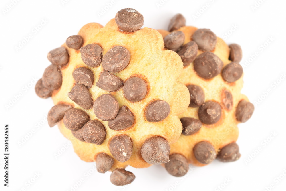 Cookies with chocolate chips isolated on white. Cookies with chocolate chips isolated on white.