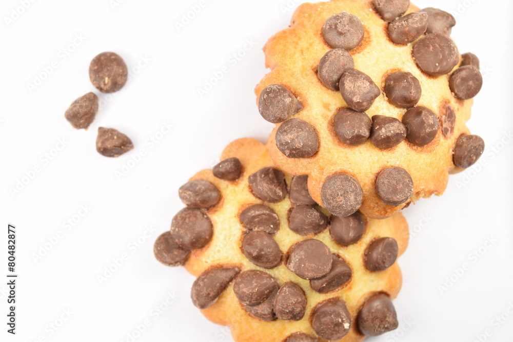 Cookies with chocolate chips isolated on white. Cookies with chocolate chips isolated on white.