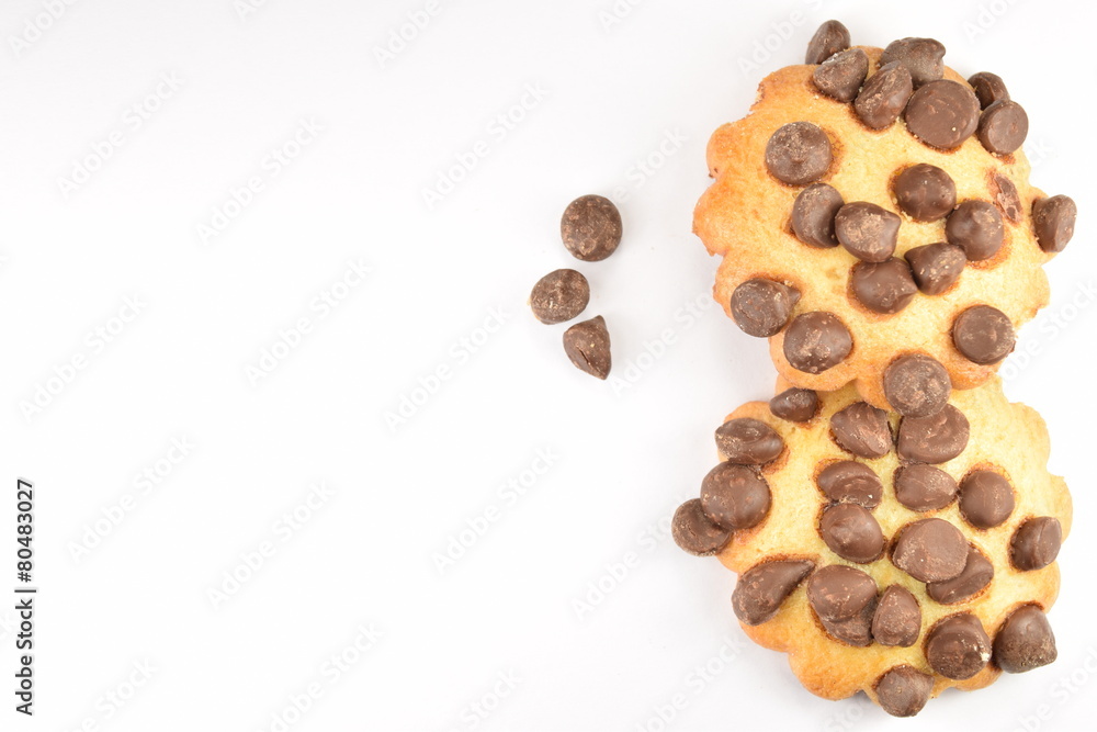 Cookies with chocolate chips isolated on white. Cookies with chocolate chips isolated on white.