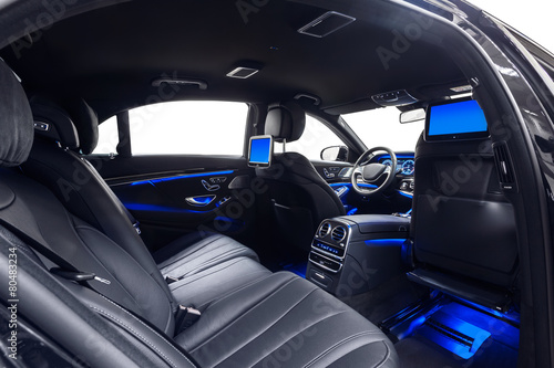 Car interior black with blue ambient light © dmindphoto