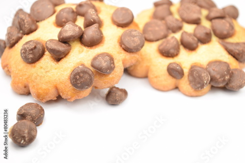Cookies with chocolate chips isolated on white.