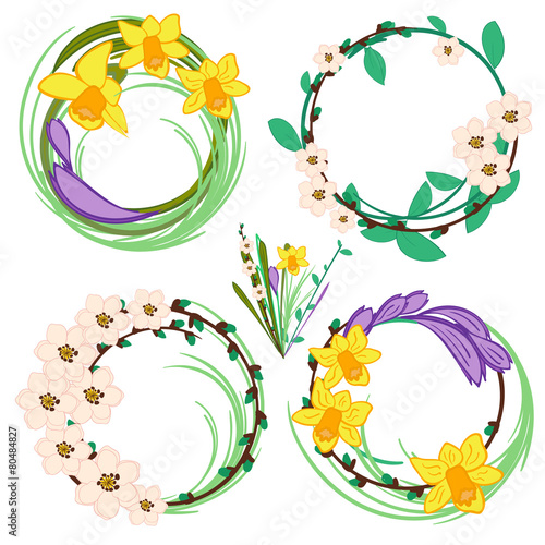 Set of spring cartoon vector flowers