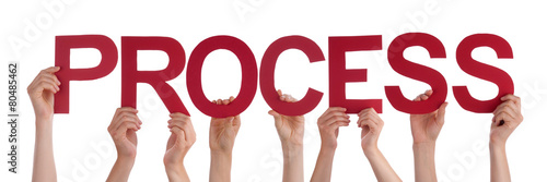 Foto Many People Hands Holding Red Straight Word Process