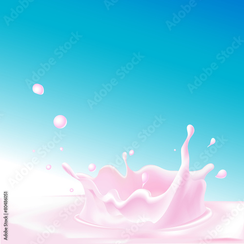 pink splash of yogurt - vector illustration on blue