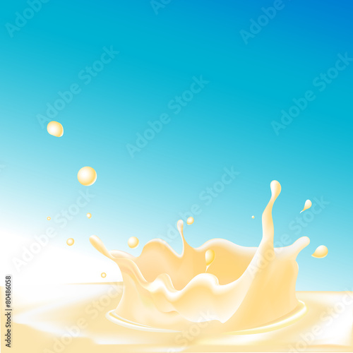 splash of fruit yogurt on blue background - vector illustration