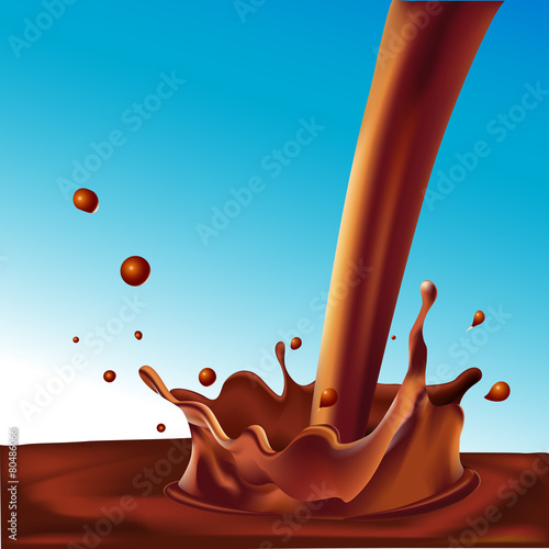 splash of hot coffee or light chocolate on blue