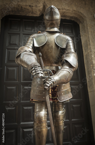 knight with his armor, helmet and sword