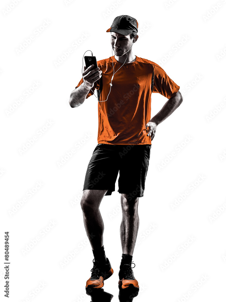 man runner jogger smartphones headphones silhouette