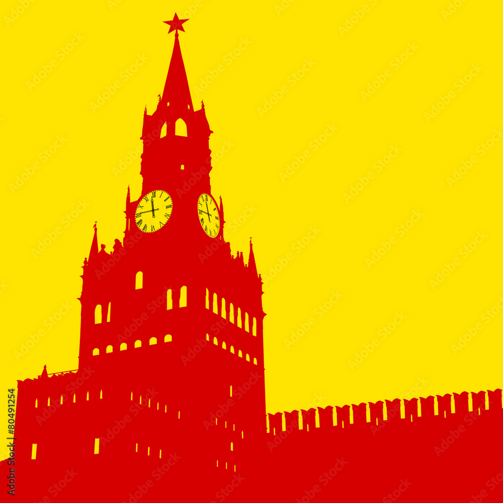 Moscow, Russia, Kremlin Spasskaya Tower with clock, silhouette,