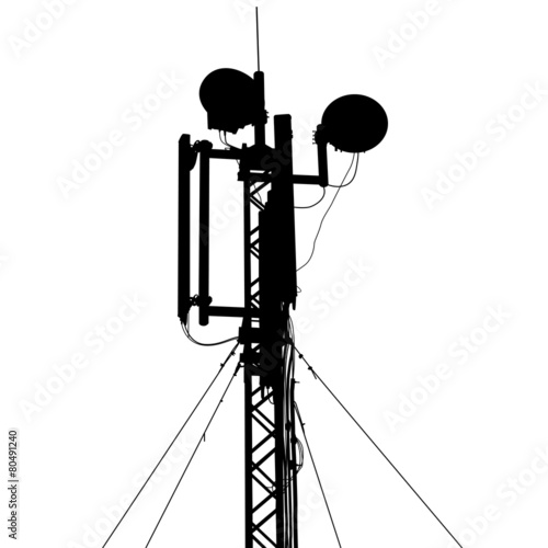 Silhouette mast antenna mobile communications. Vector illustrati