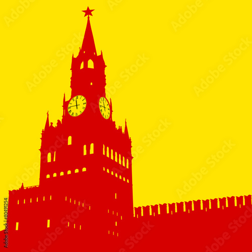 Moscow, Russia, Kremlin Spasskaya Tower with clock, silhouette,